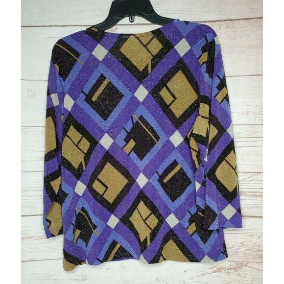 Kathie Lee Collection Plum Multicolored Crew Neck Dress XL 16/18 Pullover Shirt - Picture 4 of 9